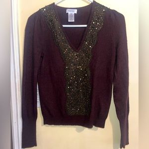 Barney’s New York Plum V Neck Sweater With Sequins